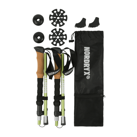 Nordryx nordic walking stokken in Mos Groen — complete set met draagtas en doppen